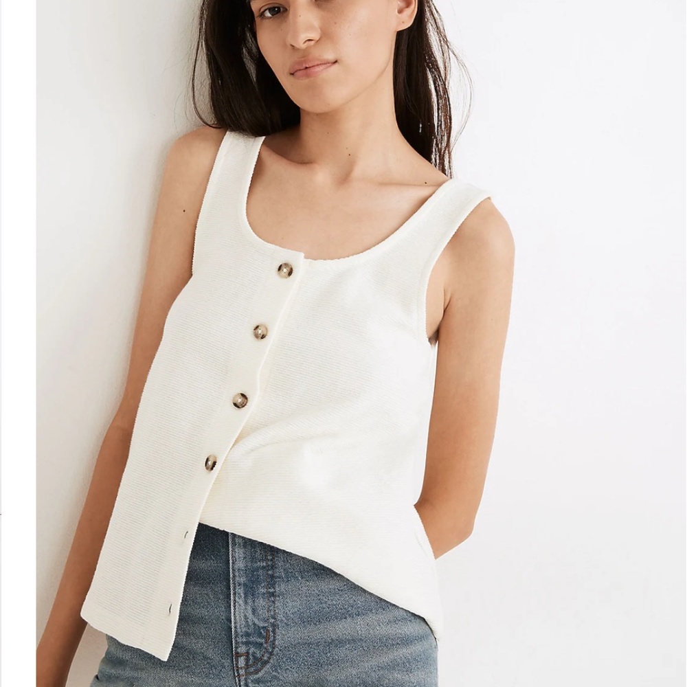 Madewell - Cream Ottoman Jacquard Button-Front Tank Size Medium